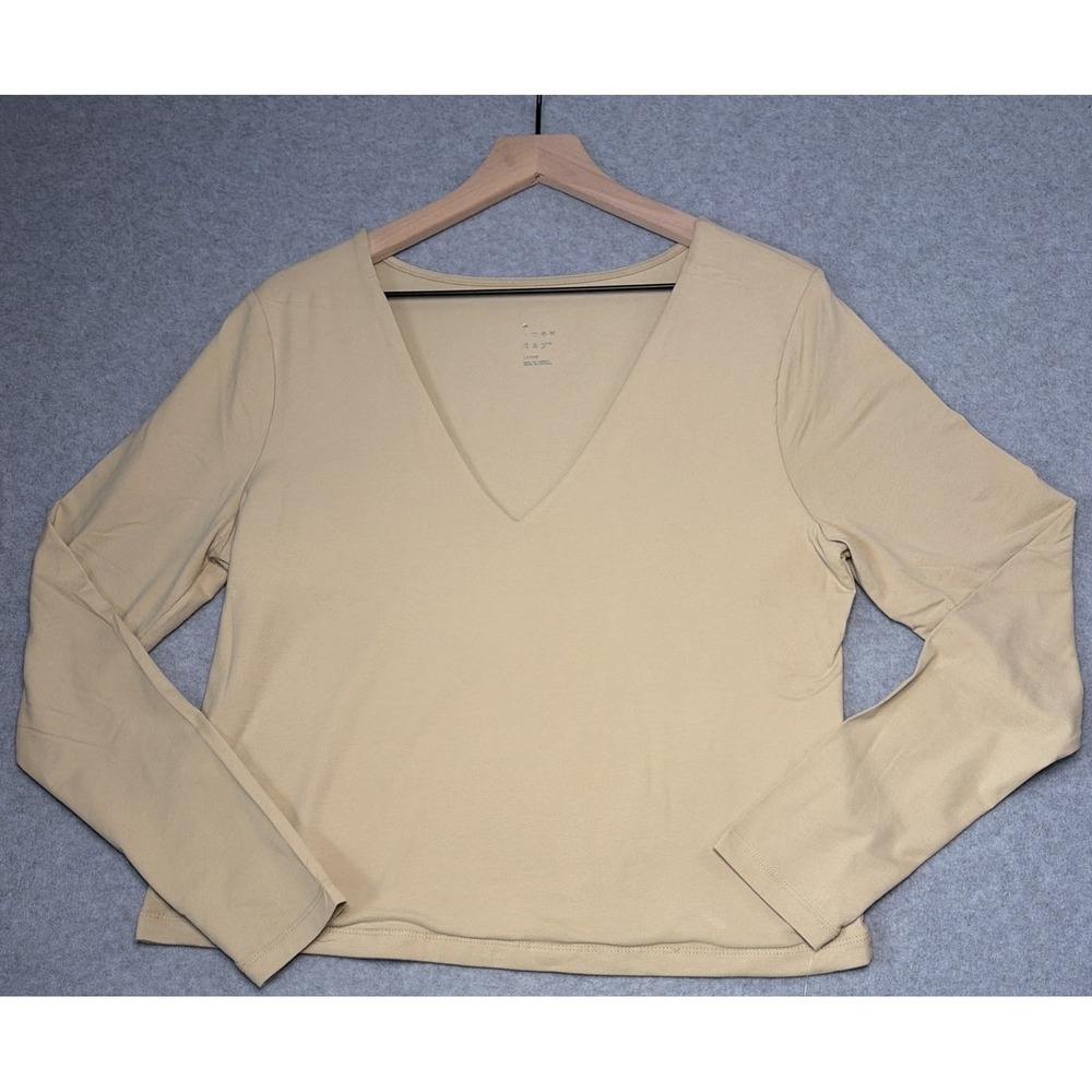a New Day Long Sleeve V-Neck Shirt in Tan - Women's L